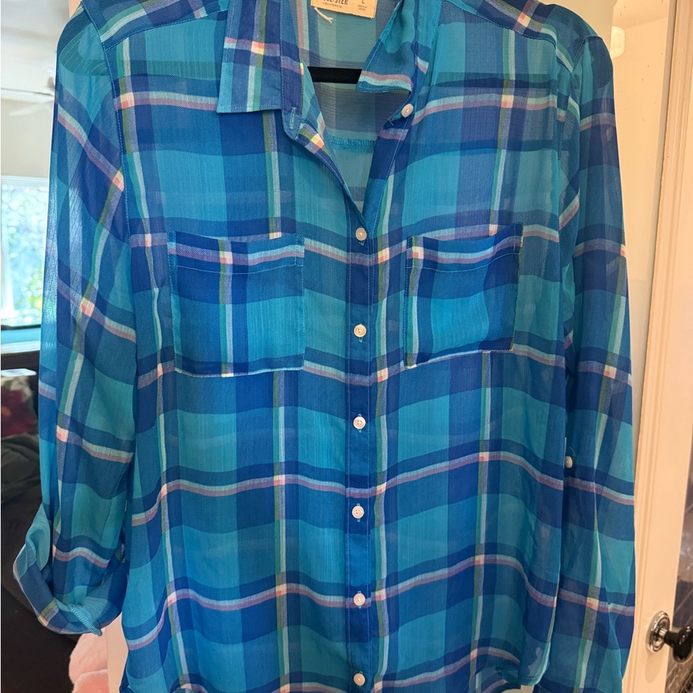 Hollister Teal and Navy Plaid Shirt